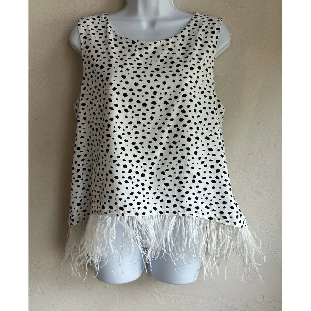 Eva Franco Polka Dot Ostrich Feather Top M Whimsical Romantic Old Money Retro - Picture 3 of 7